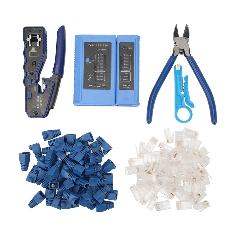 RJ45 Crimp Tool Pass Through Crimper with RJ45 Cat6 Crystal