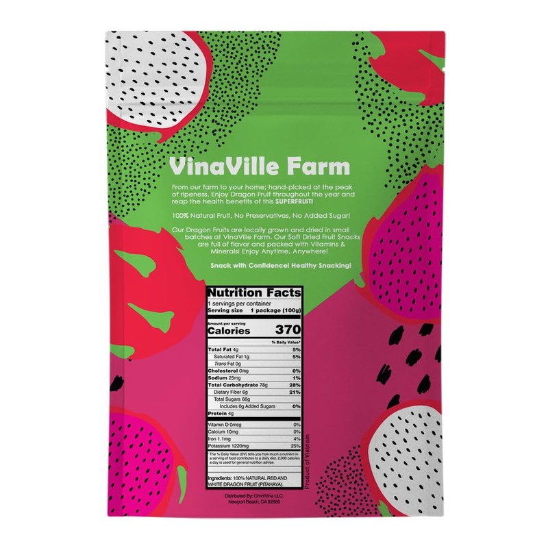 Vinaville Farm Soft Dried Dragon Fruit, 100% Fruit, No Added