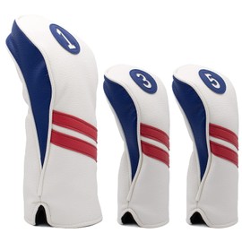 ProActive Sports | Vintage Golf Club Head Covers | for Drivers, Fairway Woods, and Hybrids | Classy Headcovers That Fit Most Clubs | Classic Leather Look | 3-Pack Combo 1, 3, 5 | Red, White, & Blue