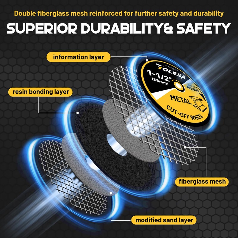 TOLESA 38mm Cutting Discs, 50 Pack Fiberglass Reinforced Rotary Tool