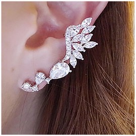 Inateannal Vintage Crystal Ear Climber Earrings Angel Wings Ear Cuff Earrings CZ Crystal Ear Crawler Earrings Silver CZ Teardrop Stud Earrings Cuff Wrap Earrings Jewellery for Women and Women