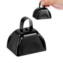PATIKIL Set of 2 Cow Bells for Soccer Games, 3" Cow Bells for Sports Events, Loud Metal Cow Bell for Cheer Competition Marathon Wedding, Black