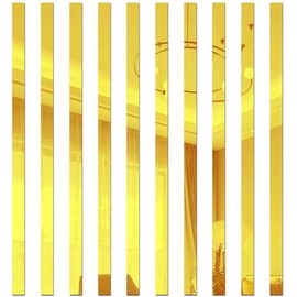 10Pcs Gold Mirror Wall Stickers Striped Design Mirror Art Tile Decal DIY Self Adhesive Wall Line Border Decals Removable Acrylic Mirror Decor Paint, Wall Treatments and Supplies 5 * 20cm