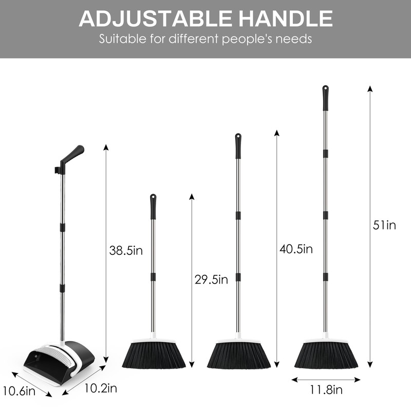 EZKEY Broom and Dustpan Set for Home, 51-in Long Adjustable