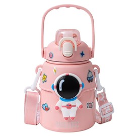 Outer Space Kids Water Bottle – 850ml Leakproof Stainless Steel with Straw Lid, Strap & Stickers – Insulated Double Wall Bottle Keeps Drinks Cold 24H / Hot 12H for School & Travel - Pink