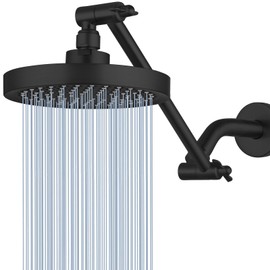 Nuodan High Pressure Rain Shower Head with 11'' Extension Arm - High Flow Rainfall Showerhead - Luxury Modern Look - Pressure Boosting (Round, Matte Black)