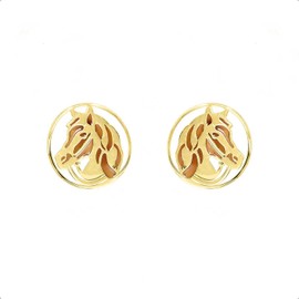 Lucchetta - 14 carat yellow gold horse round stud earrings, gold earrings women's 585 real gold - high-quality jewellery made in Italy, Oro giallo