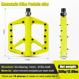 SYACHI Flat Pedals for MTB, Non-Slip Bicycle Pedals Made of Nylon Fibre for Road Bike, Mountain Bike & Gravel Bike, Non-Slip & Durable, Aluminium Alloy with 3 Sealed 9/16 Inch Axles (Green) (Yellow)