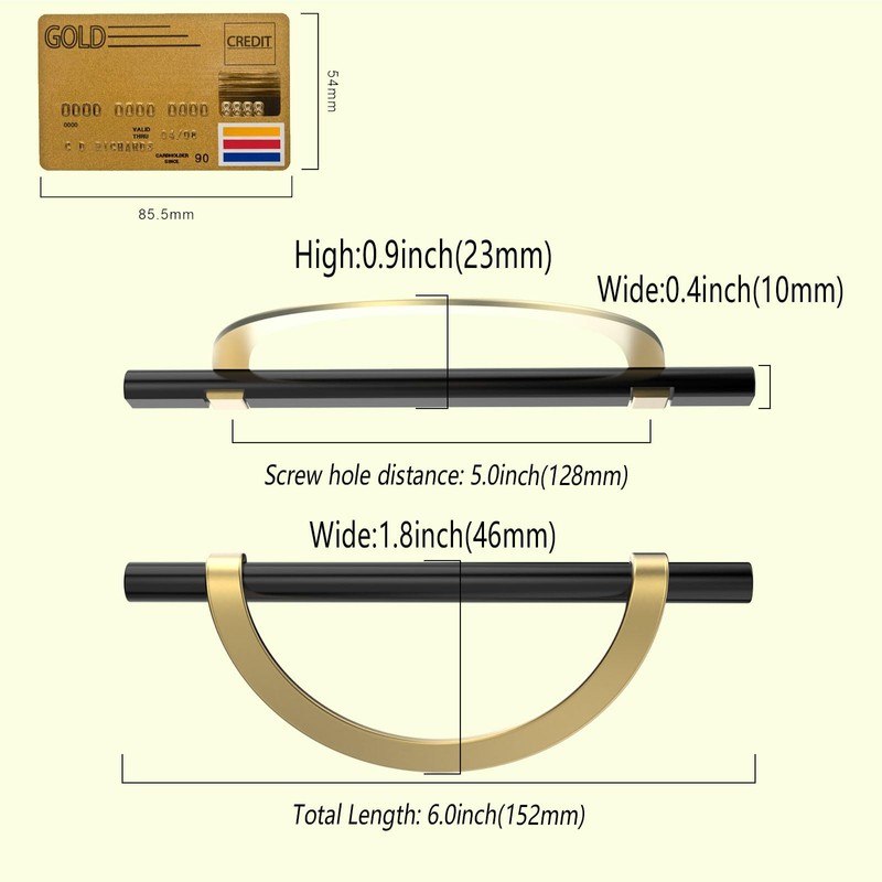 Coinkoly 10 Pack Black Brushed Gold Cabinet Pulls 5 Inch(128MM)