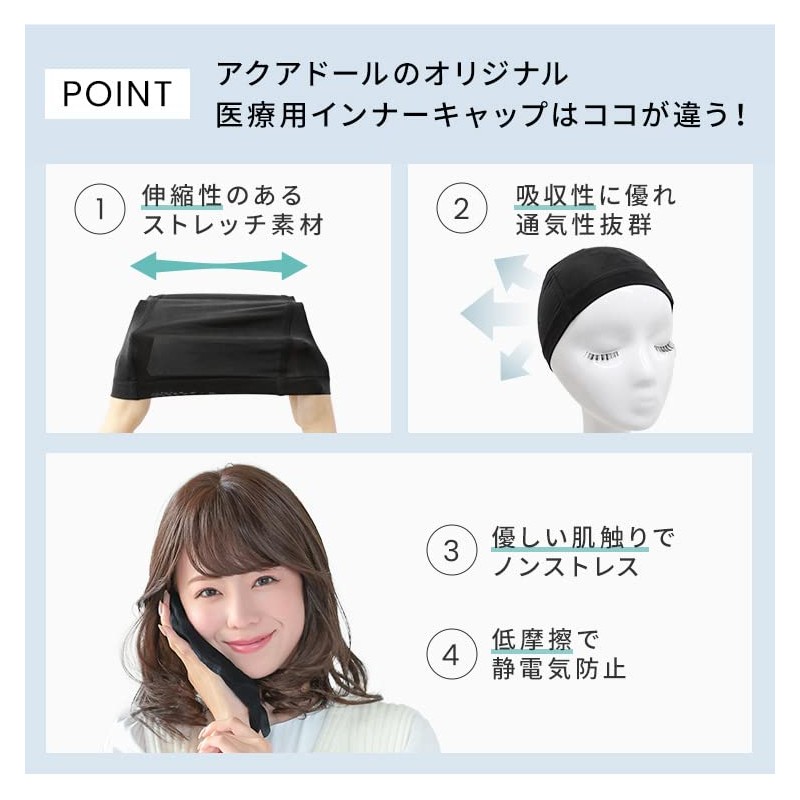 AQUADOL wgn018 Wig, Cooling, -5 Degrees, Medical Use, Inner Cap,