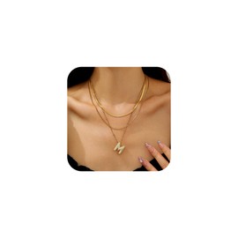 ANDKISS Bubble Letter Necklace Gold for Women - Initial Letter Pendant Zirconia Letter Necklace For Women (M)