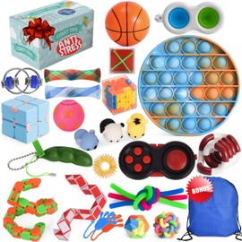 French Way Fidget Toys Set - Anti-Stress Toy for Adults and Children - Skills Set for Stress Management and Increase Concentration - Includes Pop It Stress Ball Acupressure Ring and Clapping Hand