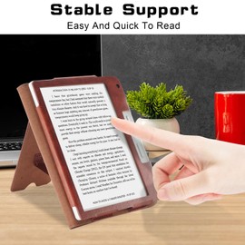 DINGGUAGUA Case Compatible with Tolino Vision Colour (2024)/Vision 6 (2021) & Kobo Libra Colour (2024)/Libra 2 (2021) 7 Inch E-Reader, Protective Case with Stand with Hand Strap, Brown
