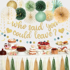 Roetyce Farewell Party Decorations Women Men, Gold Glitter Who Said You Could Leave Banner, Green Going Away Leaving Goodbye Party Supplies for Coworker Friends, Retirement Photo Background Decor