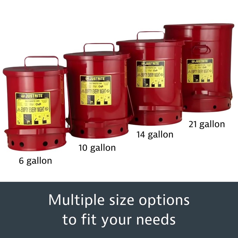 Justrite 10 Gallon Galvanized Steel Oily Waste Can, 18" x