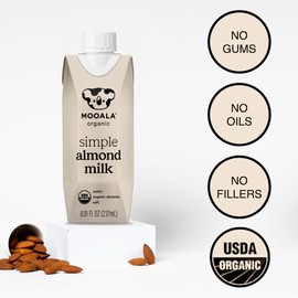 Mooala Organic Simple Almondmilk - -Shelf Stable Single Serve Cartons, 3 Ingredients, No Gums, No Oil, No Fillers Unsweetened, Dairy Free Milk, On The Go 12 Pack