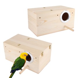 Parakeet Nesting Box, Natural Bird Breeding Box, Wooden Pet Breeding Box, Cage, Bird House, Parrots, Pairing Box with Stand for Finch, Canary, Sperling, 34 x 19.5 x 17 cm