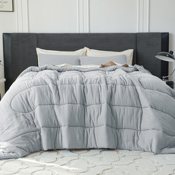 Simple&Opulence 100% Cotton Muslin Comforter Set King Size, 3PCS Washed