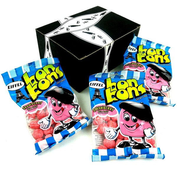 Eiffel Strawberry Bon Bons, 4 oz Bags in a BlackTie Box (Pack of 3)