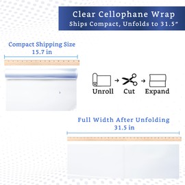 FIESTA WRAPS Clear Cellophane Wrap Roll (31.5 in x 110 ft) - Cellophane Roll - Clear Wrapping Paper to Wrap Gift Baskets - Gift Basket Wrapping Supplies - Papel Celofán Transparente