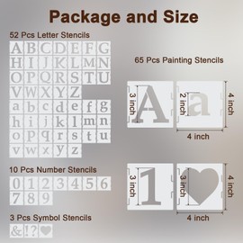 Amrules 65 Pcs 4 Inch Plastic Painting Stencils Reusable Letters Numbers and Symbols Stencil Art Crafts Interlocked Drawing Templates Set for Wood, Walls, Fabrics, Rocks