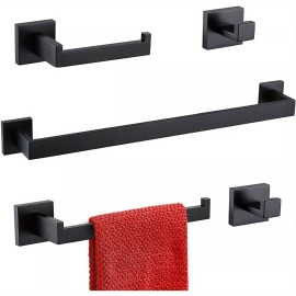 Unbranded 5pcs Bathroom Hardware Accessories Set Towel Bar Set Black 304 Stainless Steel
