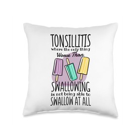Tonsillectomy Recovery & Tonsil Removal Apparel Worse Not Being Able to Swallow at All, Tonsillitis Throw Pillow, 16x16, Multicolor