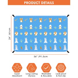 Bissap 2 Packs Guinea Pig Cage Liners, 24''X36'' Washable Guinea Pig Pee Pads Non Slip Reusable Fast and Super Absorbent Bedding for Small Animals Rabbit Hamster Chinchillas Rat - Blue