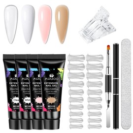 Poly Extension Gel Nail Kit, 8 PCS Clear White Pink Nude Builder Kit Poly Extension Gel for Nail Art Tools Design Beginner