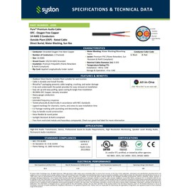 SYSTON 14/2 Audio Speaker Wire Cable, Indoor/Outdoor Direct Burial in Wall/in Ground, 14 Gauge 2 Conductors OFC Stranded Bare Copper Sunlight Water Resistant RoHS Compliant Bulk Cable, Black 100 FT