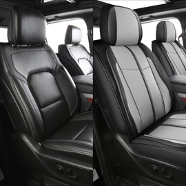 LINGVIDO Pickup Seat Covers Compatible with Dodge Ram 2002-2025 1500 2500 3500 Limited Laramie Big Horn, Truck Pleather Seat Covers Fit Dodge Ram Crew Cab& Quad Cab (FrontPair,Black Gray)