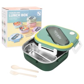 TOWEBOORY Removable Stainless Steel Lunch Box, Bento Box with Cutlery, Large Metal Bento Container with 3 Compartment,3 in 1 Portable Bento for School Office, Food Warmer (Green)