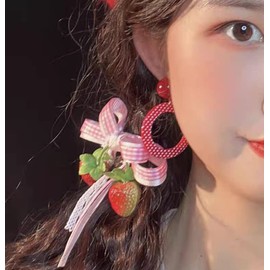 March9 Women Teen Girls Sweet Cute Strawberry Hair Bow Clips Barrettes Pink Lace Little Girl Decoration Assorted Accessories Alligator Braid Ornaments (Pink2), one size