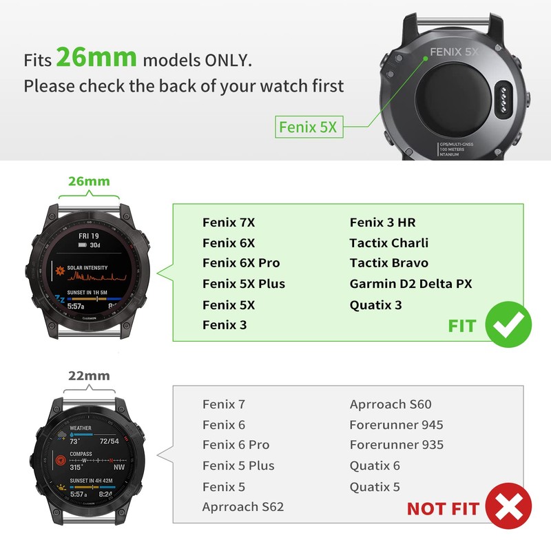 Pencoda for Garmin Fenix 7X/6X/5X Plus Band, 26mm Titanium Metal