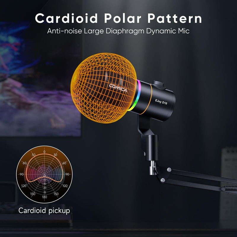 COMICA EJoy D10(A) USB/XLR Dynamic Gaming Microphone – Boom Arm