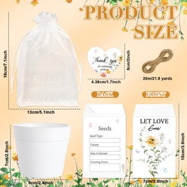 25 Sets Wedding Favors for Guests Bulk Include Let Love Grow Seed Packets White Flowerpot Thank You Tags Organza Gift Bags Hemp Ropes for Bridal Shower Wedding Party Favors Seed Envelopes(Flower)