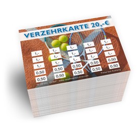 250 consumption cards DIN A7, total value 20 euros, practical alternative to tokens, for clubs, catering etc., easy cashless payment
