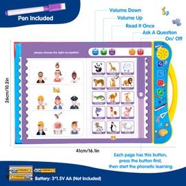 QIZEBABY ABC Learning for Toddlers, Music & Letters & Numbers & Words & Spelling Toys for Toddlers,Activity Book for Kids,Electronic Busy Book,Preschool Educational Toys for 2 3 4 5 Year Old