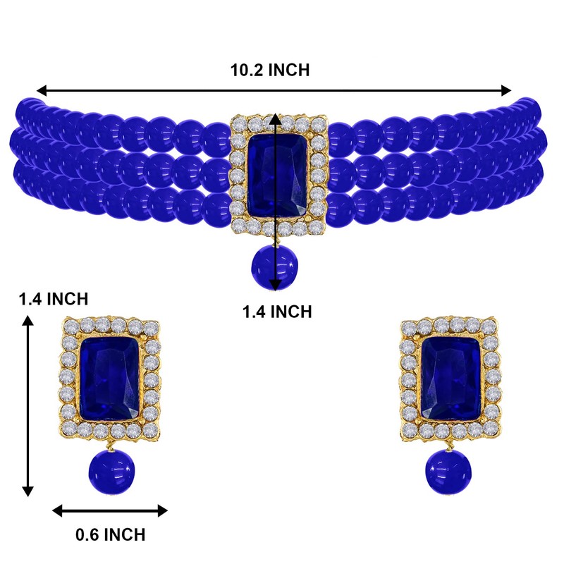 Aheli - Gargantilla con cuentas de cristal tradicional indio azul