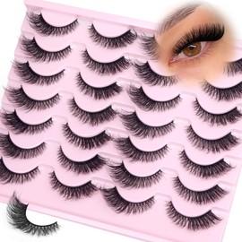 Cat Eye Lashes Wispy False Eyelashes Natural Look Strip Fake Eyelashes 14 Pairs Fluffy Volume Faux Mink Lashes that Look Like Extensions Short Lashes