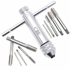 QISF T-Handle Ratchet Tap Adjustable Tap Threading Wrench with 2 Set M3-M8 Metric Metal Hand Thread Taps for Tap and Dies