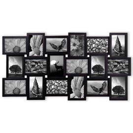 Jerry & Maggie - Photo Frame 17x33 Long Rectangle Picture Frame Selfie Gallery Collage Wall Hanging for 6x4 Photo - 18 Photo Sockets - Wall Mounting Design (Black | 18 Pieces Gallery)