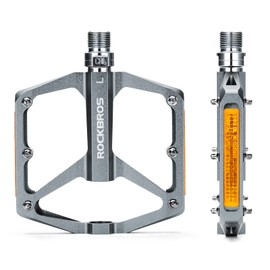 ROCKBROS Bicycle Pedals with Reflectors Platform Pedals Made of Aluminium Alloy Non-Slip Ultralight 9/16 Inch Bicycle Pedals for MTB, Road Bike, BMX, E-Bike, Silver