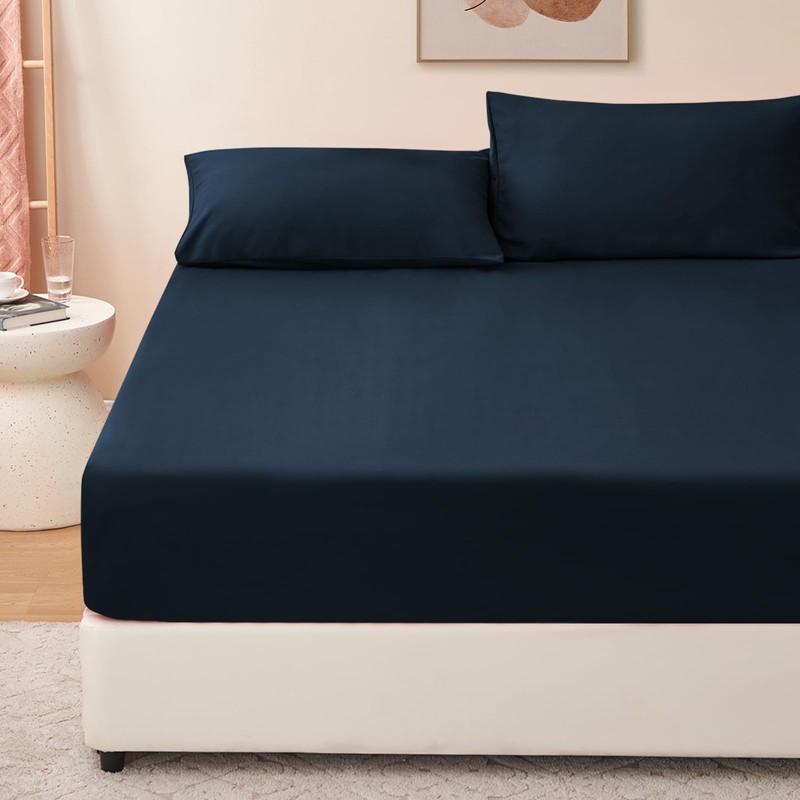 RUIKASI King Fitted Sheet Deep - Navy Blue Bottom Sheet