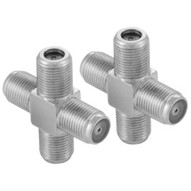 Poppstar 2 x Satellite TV Coax Splitter Cross Piece (4 x F-Female) Antenna Splitter Adapter for Coaxial Cable, Antenna Cable, Silver