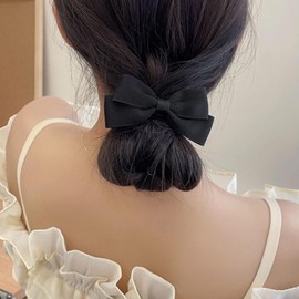 Bow Scrunchies for Women and Girls - 3Pcs Elastic Hair Ties with Black, White, Red Bowknot Ponytail Holder Bands for Thick and Thin Hair