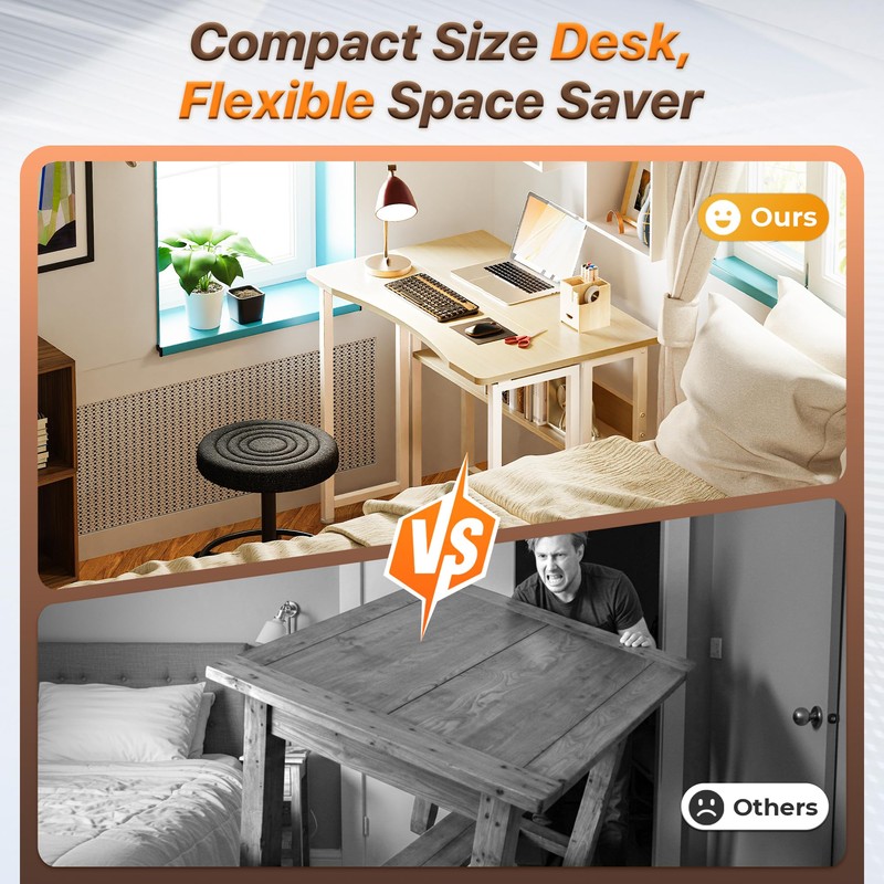 Huuger Folding Desk with Storage Shelf, 31.5 Inch Foldable Computer