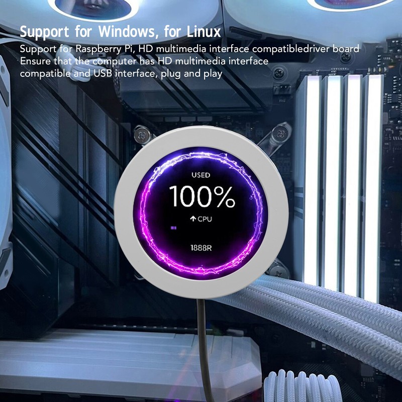 Computer Temp Monitor 2.8in Round LCD HD Micro USB Dimmable