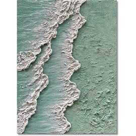 NANKAI Art Hand-Painted Green Thick Texture Abstract Oil Painting Hand-Painted Ocean Landscape Oil Painting Home Wall Decoration Art