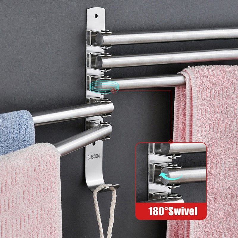 Swivel Out Towel Racks with Hooks 4-Bars Foldable Arms Bath